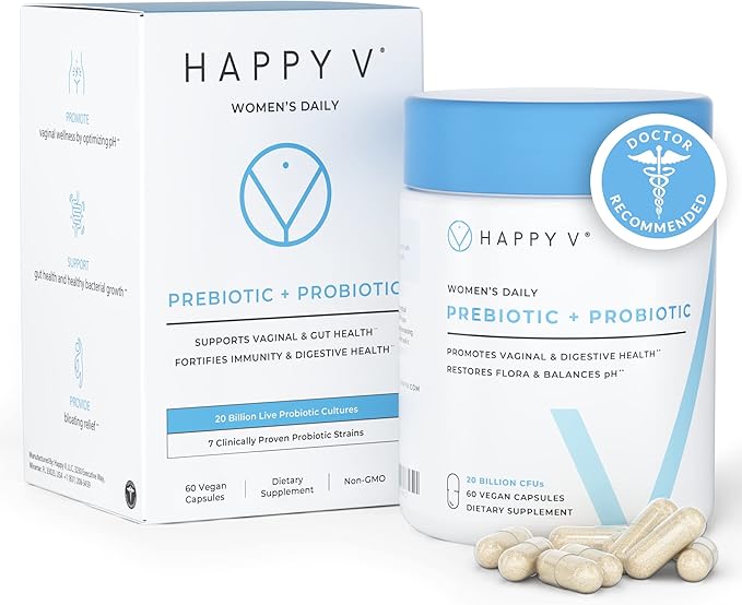 Happy v Dr. Formulated Vaginal Probiotics for Women – 60-count vegan capsules for feminine and gut health, odor control, and pH balance