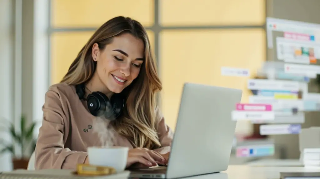 woman using beginner's guide to blogging tools on laptop