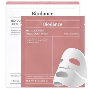 BIODANCE Bio-Collagen Real Deep Mask 4-pack – Hydrating overnight hydrogel sheet masks for pore tightening, skin firming, and deep moisture with collagen and niacinamide